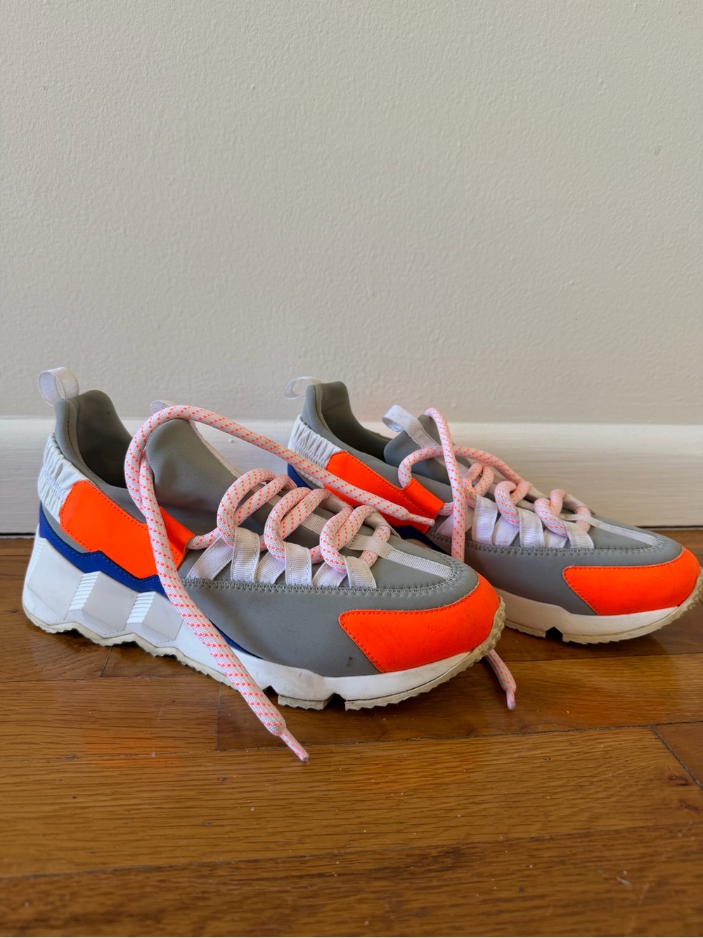 Pierre Hardy Grey Sneakers with Neon Orange & Pink Accents